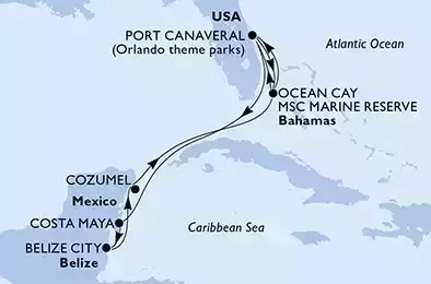 Port Canaveral,Costa Maya,Belize City,Cozumel,Ocean Cay,Port Canaveral,Ocean Cay,Port Canaveral