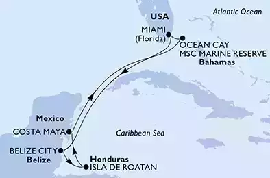 Miami,Belize City,Isla de Roatan,Costa Maya,Ocean Cay,Miami