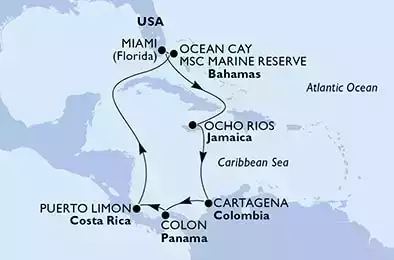MSC DIVINA - Itinerario di 10 notti partendo da MIAMI, UNITED STATES il 27/01/2023 - Miami,Ocho Rios,Cartagena,Colon,Puerto Limon,Ocean Cay,Miami
