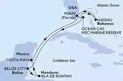 Miami,Ocean Cay,Ocean Cay,Nassau,Miami,Ocean Cay,Belize City,Isla de Roatan,Costa Maya,Miami