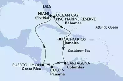 Miami,Ocean Cay,Ocho Rios,Cartagena,Colon,Puerto Limon,Miami