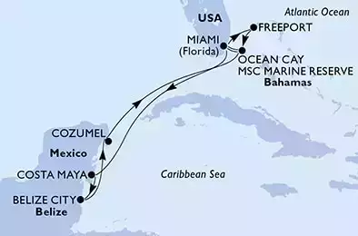 Miami,Freeport,Ocean Cay,Ocean Cay,Miami,Costa Maya,Belize City,Cozumel,Ocean Cay,Miami