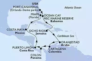 USA, Bahamas, Giamaica, Aruba, Colombia, Panama, Costa Rica, Messico