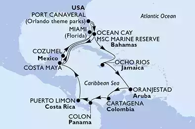 USA, Bahamas, Messico, Giamaica, Aruba, Colombia, Panama, Costa Rica