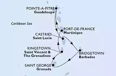Pointe-a-Pitre,Castries,Bridgetown,Saint George,Kingstown,Fort de France,Pointe-a-Pitre