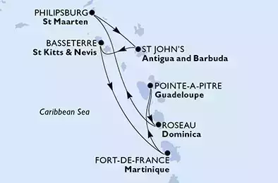 MSC SEASIDE - Itinerario di 7 notti partendo da FORT DE FRANCE, MARTINIQUE il 28/01/2023 - Fort de France,Pointe-a-Pitre,Roseau,Philipsburg,St John s,Basseterre,Fort de France