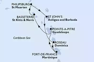 Pointe-a-Pitre,Basseterre,Philipsburg,St John s,Roseau,Fort de France,Pointe-a-Pitre