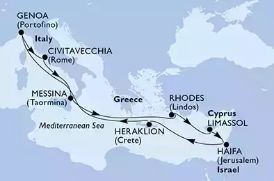 MSC LIRICA - Itinerario di 11 notti partendo da CIVITAVECCHIA il 18/12/2022 - Civitavecchia,Messina,Rhodes,Limassol,Haifa,Heraklion,Genoa,Civitavecchia