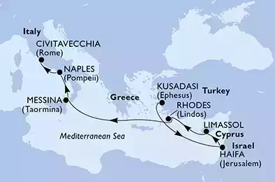 Kusadasi,Haifa,Limassol,Rhodes,Messina,Naples,Civitavecchia