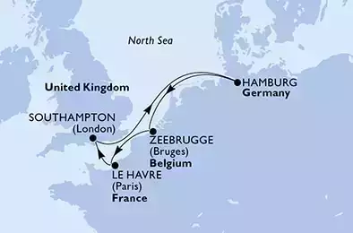 MSC PREZIOSA - Itinerario di 6 notti partendo da HAMBURG, GERMANY il 17/10/2022 - Hamburg,Zeebrugge,Le Havre,Southampton,Hamburg