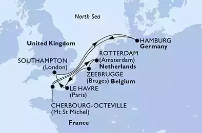 Le Havre,Southampton,Hamburg,Cherbourg,Rotterdam,Zeebrugge,Le Havre