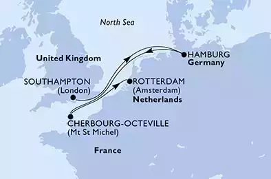 Southampton,Hamburg,Cherbourg,Rotterdam
