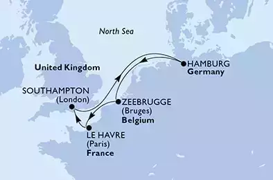 MSC PREZIOSA - Itinerario di 6 notti partendo da ZEEBRUGGE, BELGIUM il 13/10/2022 - Zeebrugge,Le Havre,Southampton,Hamburg,Zeebrugge