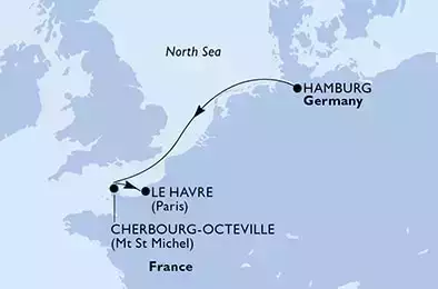 MSC PREZIOSA - Itinerario di 4 notti partendo da HAMBURG, GERMANY il 03/10/2022 - Hamburg,Cherbourg,Le Havre,Le Havre