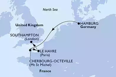 Hamburg,Cherbourg,Le Havre,Le Havre,Southampton