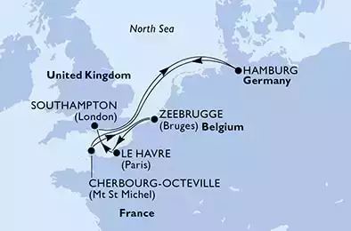 Le Havre,Southampton,Hamburg,Cherbourg,Zeebrugge,Le Havre