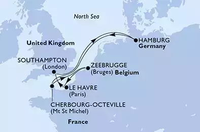 MSC PREZIOSA - Itinerario di 7 notti partendo da LE HAVRE, FRANCE il 07/10/2022 - Le Havre,Southampton,Hamburg,Cherbourg,Zeebrugge,Le Havre