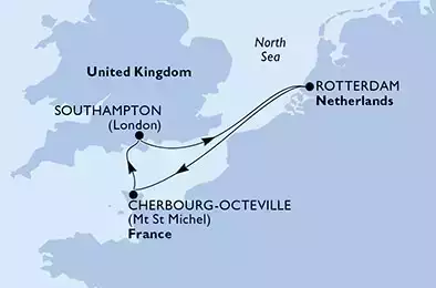 MSC VIRTUOSA - Itinerario di 3 notti partendo da SOUTHAMPTON, UNITED KINGDOM il 27/05/2022 - Regno Unito, Olanda, Francia