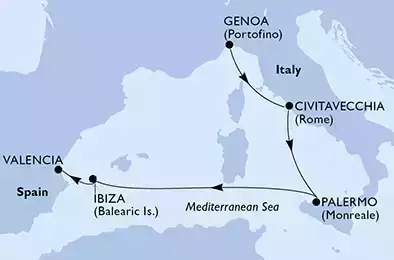 Genoa,Civitavecchia,Palermo,Ibiza,Valencia