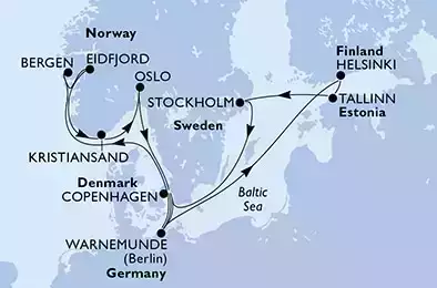 MSC POESIA - Itinerario di 14 notti partendo da WARNEMÜNDE, GERMANIA il 14/08/2022 - Germania, Norvegia, Danimarca, Finlandia, Estonia, Svezia