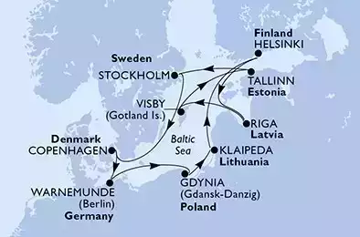 MSC POESIA - Itinerario di 11 notti partendo da WARNEMÜNDE, GERMANIA il 14/05/2022 - Germania, Polonia, Lituania, Finlandia, Lettonia, Svezia, Estonia, Danimarca