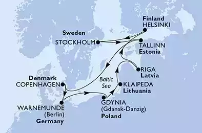MSC POESIA - Itinerario di 11 notti partendo da COPENHAGEN, DENMARK il 24/05/2022 - Danimarca, Germania, Polonia, Lituania, Lettonia, Finlandia, Svezia, Estonia