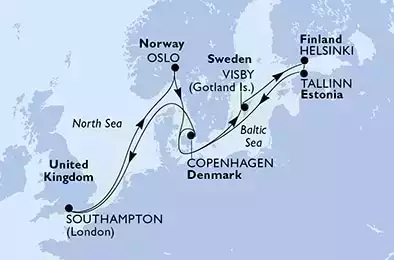 MSC VIRTUOSA - Itinerario di 12 notti partendo da SOUTHAMPTON, UNITED KINGDOM il 30/05/2022 - Regno Unito, Norvegia, Svezia, Finlandia, Estonia, Danimarca