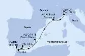 Genoa,Marseille,Malaga,Cadiz,Ceuta,Alicante