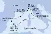 Genoa,La Spezia,Civitavecchia,Palma de Mallorca,Barcelona,Cannes,Genoa