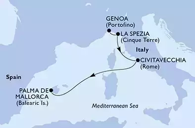 Genoa,La Spezia,Civitavecchia,Palma de Mallorca