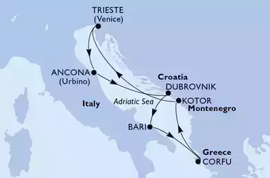 Ancona,Dubrovnik,Bari,Corfu,Kotor,Trieste,Ancona
