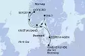 Copenhagen,Warnemunde,Bergen,Eidfjord,Kristiansand,Oslo,Copenhagen