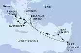 Kusadasi,Haifa,Limassol,Mykonos,Mykonos,Piraeus,Piraeus,Santorini,Kusadasi
