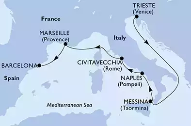 Trieste,Messina,Naples,Civitavecchia,Marseille,Barcelona