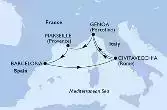 Civitavecchia,Genoa,Marseille,Barcelona,Civitavecchia,Genoa