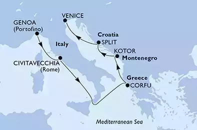 Genoa,Civitavecchia,Corfu,Kotor,Split,Venice