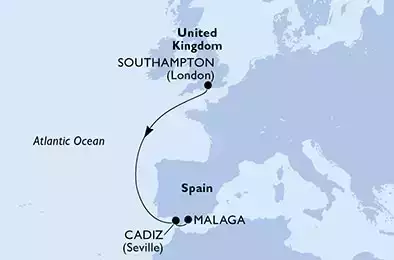 MSC VIRTUOSA - Itinerario di 4 notti partendo da SOUTHAMPTON, UNITED KINGDOM il 02/07/2022 - Regno Unito, Spagna