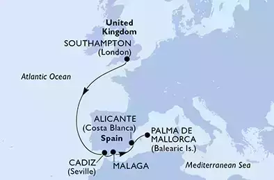 MSC VIRTUOSA - Itinerario di 6 notti partendo da SOUTHAMPTON, UNITED KINGDOM il 02/07/2022 - Regno Unito, Spagna