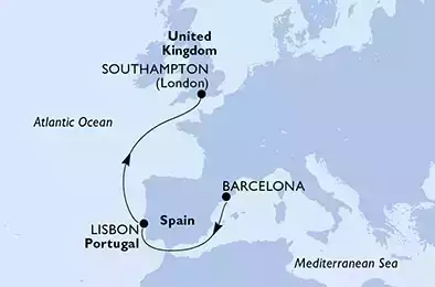 MSC VIRTUOSA - Itinerario di 5 notti partendo da BARCELONA, SPAIN il 08/08/2022 - Barcelona,Lisbon,Southampton