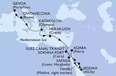 MSC SPLENDIDA - Itinerario di 13 notti partendo da GENOVA il 14/11/2022 - Italia, Grecia, Egitto, Giordania, Arabia Saudita