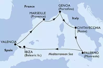 MSC SEASIDE - Itinerario di 7 notti partendo da CIVITAVECCHIA il 22/09/2024 - Civitavecchia,Palermo,Ibiza,Valencia,Marseille,Genoa,Civitavecchia