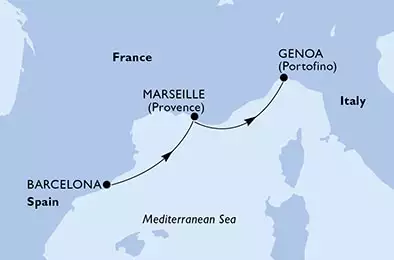 MSC WORLD EUROPA - Itinerario di 2 notti partendo da BARCELONA, SPAIN il 01/11/2024 - Barcelona,Marseille,Genoa