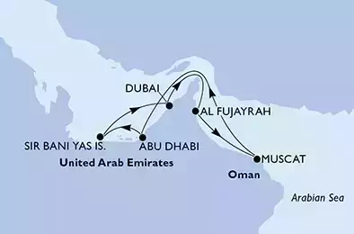 MSC OPERA - Itinerario di 7 notti partendo da DUBAI il 10/03/2024 - Dubai,Al Fujayrah,Muscat,Abu Dhabi,Sir Bani Yas,Dubai