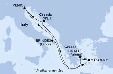 MSC SINFONIA - Itinerario di 7 notti partendo da VENEZIA il 16/06/2024 - Italia, Grecia, Croazia