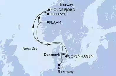 MSC EURIBIA - Itinerario di 7 notti partendo da KIEL, GERMANY il 03/08/2024 - Kiel,Copenhagen,Hellesylt,Molde Fjord,Flaam,Kiel