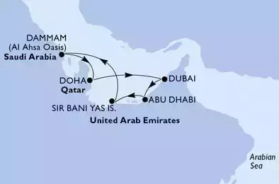 MSC VIRTUOSA - Itinerario di 7 notti partendo da DUBAI il 25/11/2023 - Dubai,Abu Dhabi,Sir Bani Yas,Dammam,Doha,Dubai