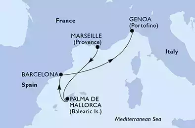 Marseille,Palma de Mallorca,Barcelona,Genoa