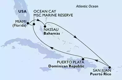 Miami,Nassau,San Juan,Puerto Plata,Ocean Cay,Miami