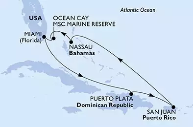 Miami,Puerto Plata,San Juan,Nassau,Ocean Cay,Miami