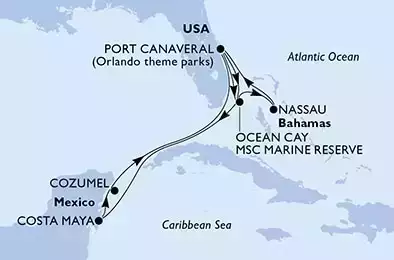 MSC SEASHORE - Itinerario di 11 notti partendo da PORT CANAVERAL (ORLANDO),  STATI UNITI il 04/08/2024 - Port Canaveral,Ocean Cay,Ocean Cay,Costa Maya,Cozumel,Port Canaveral,Ocean Cay,Ocean Cay,Nassau,Port Canaveral